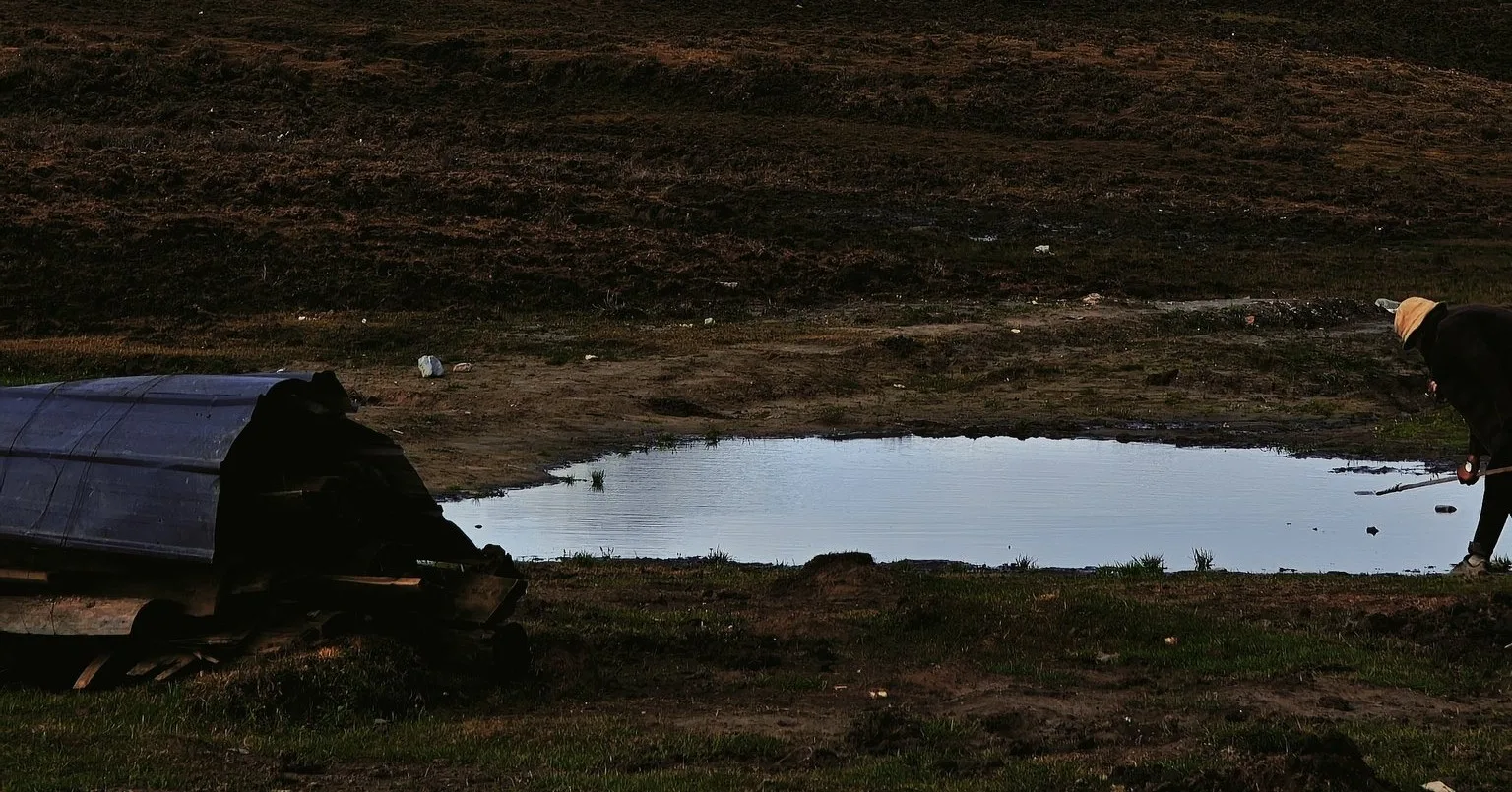 路边一汪积水,把天光完整地收在里面